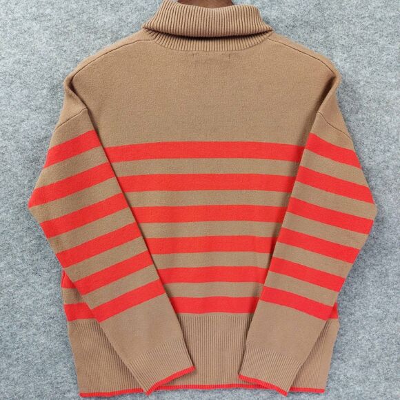 Tahari Turtleneck Sweater Size M Tan Red Stripe Knit Pullover Classic Cozy Chic - Picture 13 of 13